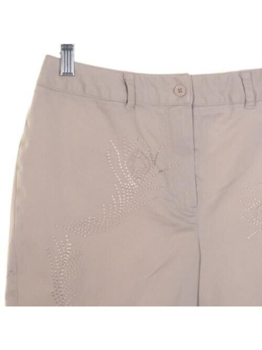 Larry Levine Womens Cropped Pants 8P Tan Khaki Empbroidered Stretchy - Picture 2 of 9